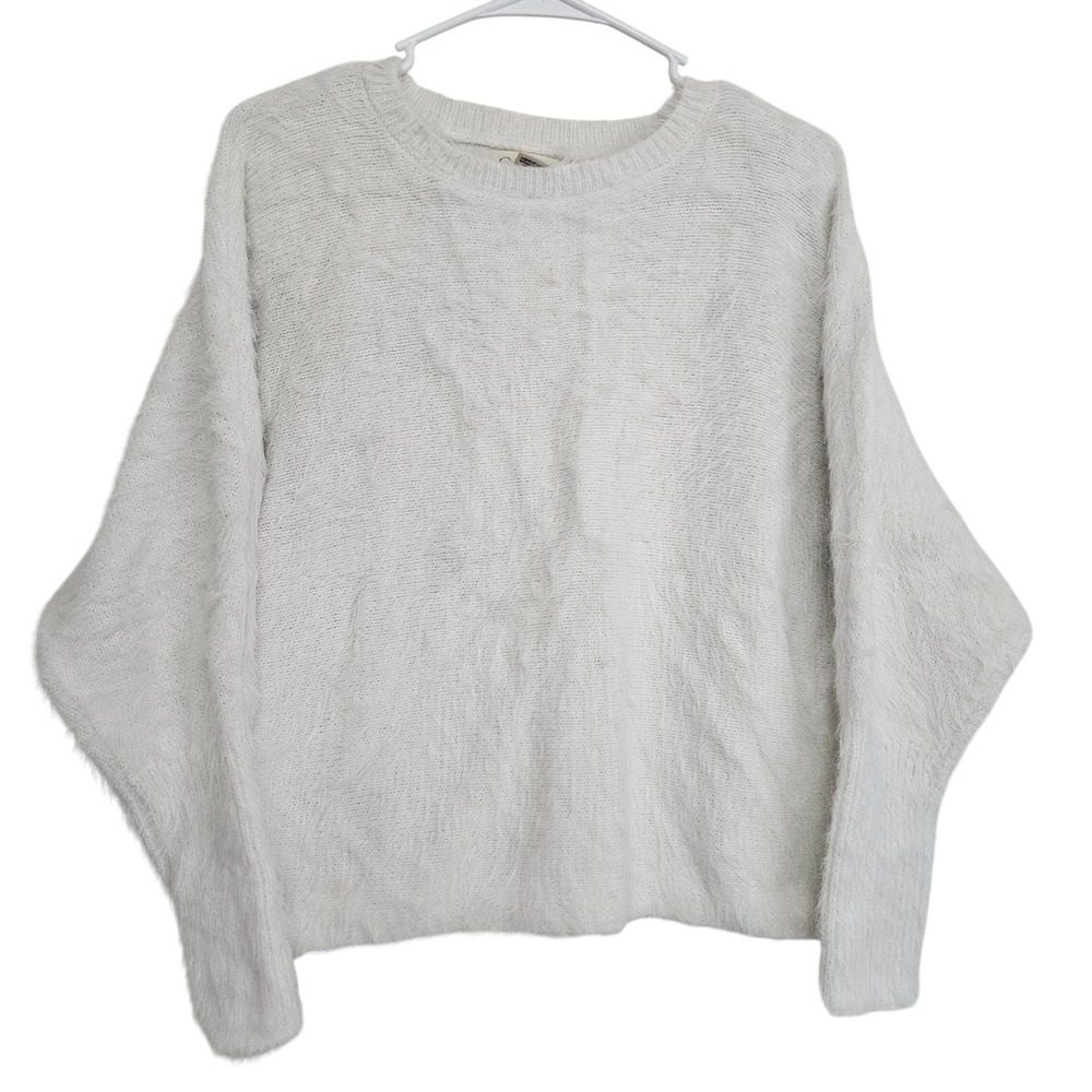 Jessica Simpson Ivory Eyelash Knit Sweater Womens Small Fuzzy Oversized Pullover